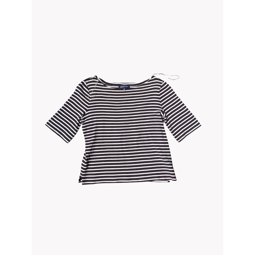 Jones NY Signature Boatneck Top Black White Stripe 3/4 Sleeve Breton/French XL